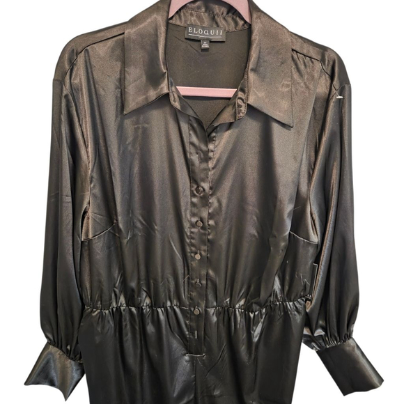 ELOQUII Black Satin Long Sleeve Jumpsuit Plus Size 14 - Picture 4 of 8